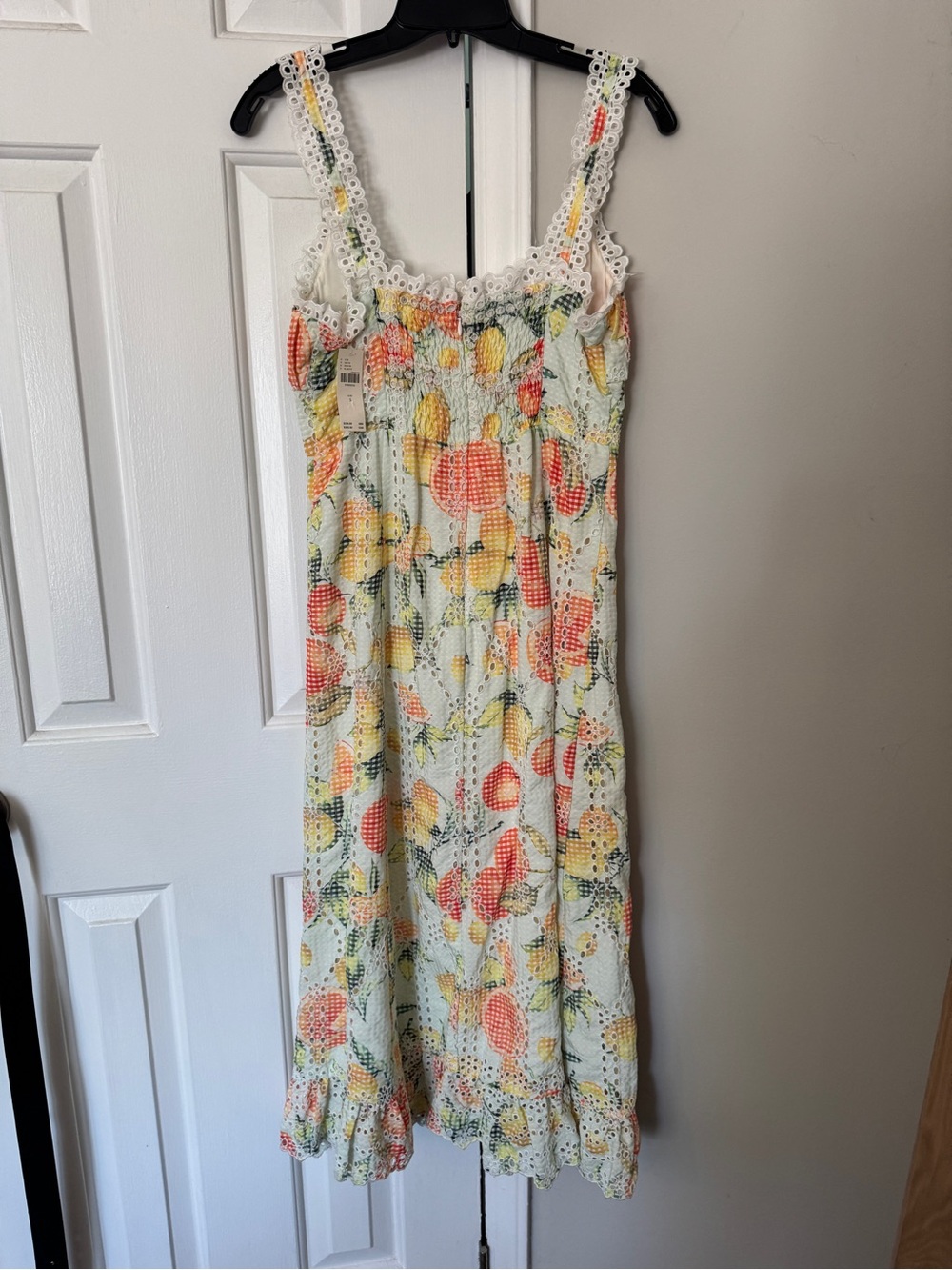 Sunny Lemon and Orange Print Eyelet sleeveless lined Midi Dress - Picture 8 of 14